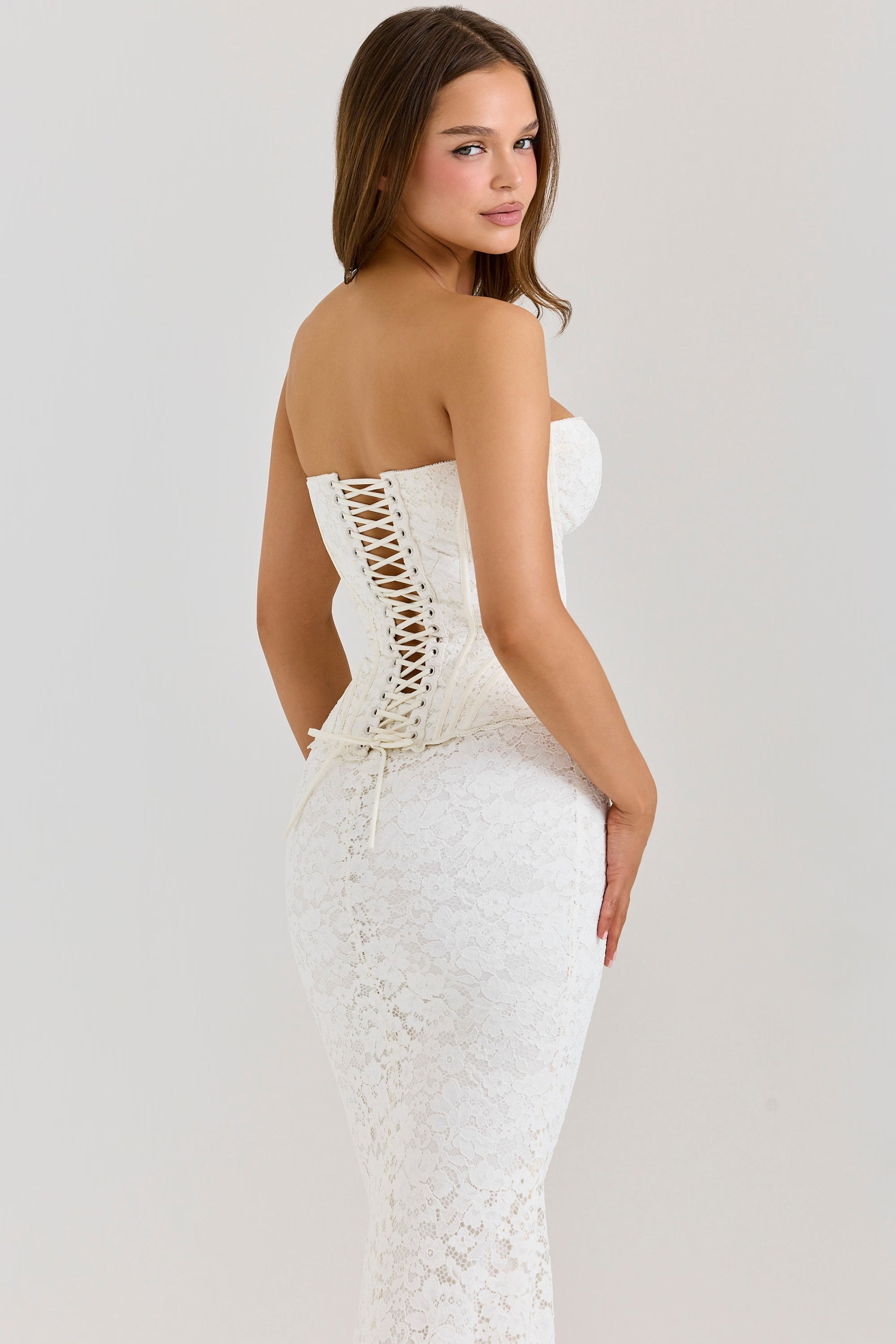 Céline Ivory Lace Corset Maxi Dress