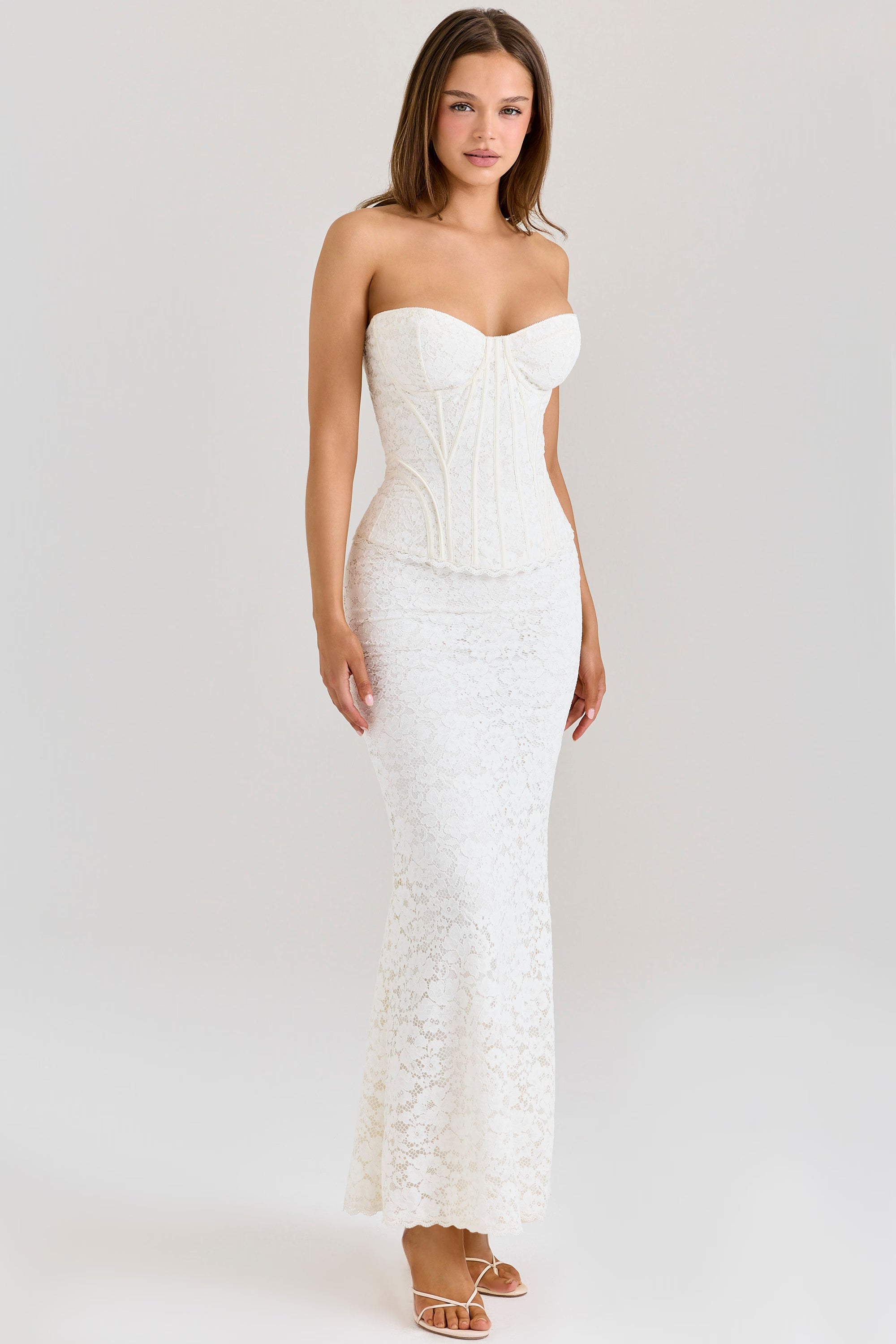 Céline Ivory Lace Corset Maxi Dress