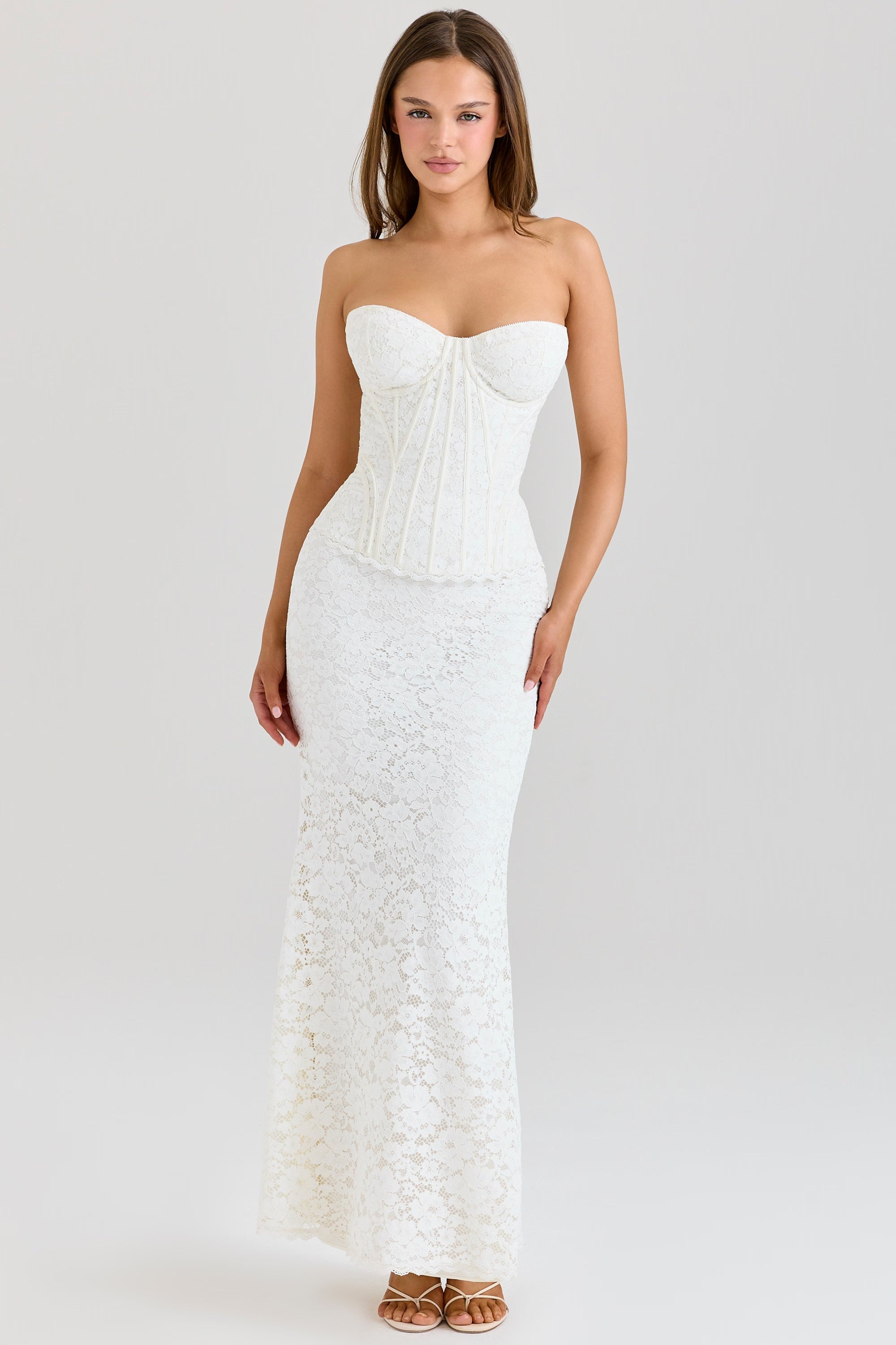 Céline Ivory Lace Corset Maxi Dress